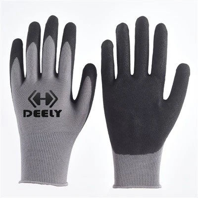 Sandige Handschuhe aus schwarzem Nitril mit grauem Innenfutter