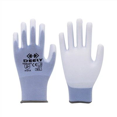 Hellblaue Polyester-Nylon-PU-Handflächen-beschichtete Handschuhe